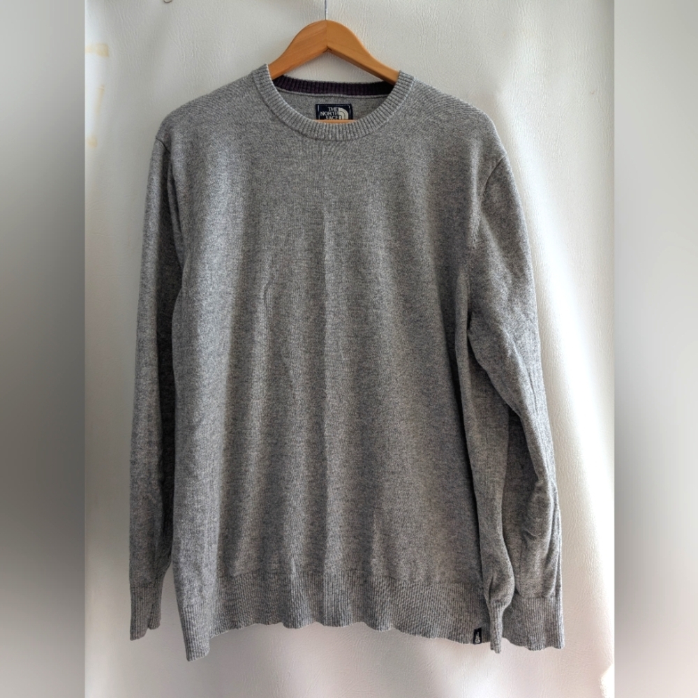 North Face Cotton Wool Blend Grey Crew Neck Knit Pullover Sweater - XXL
